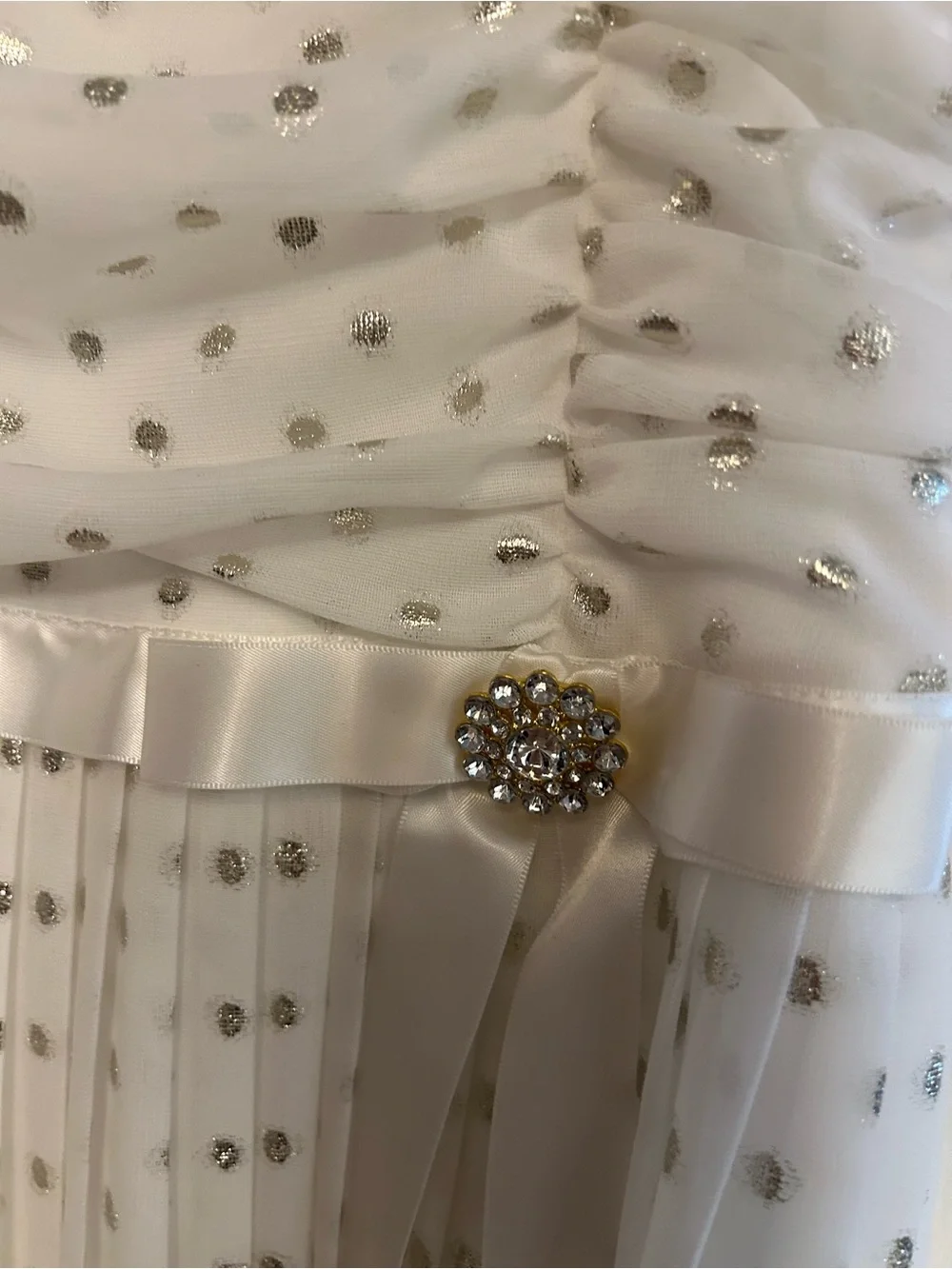 Girls White Sparkle Ruched Party Dress